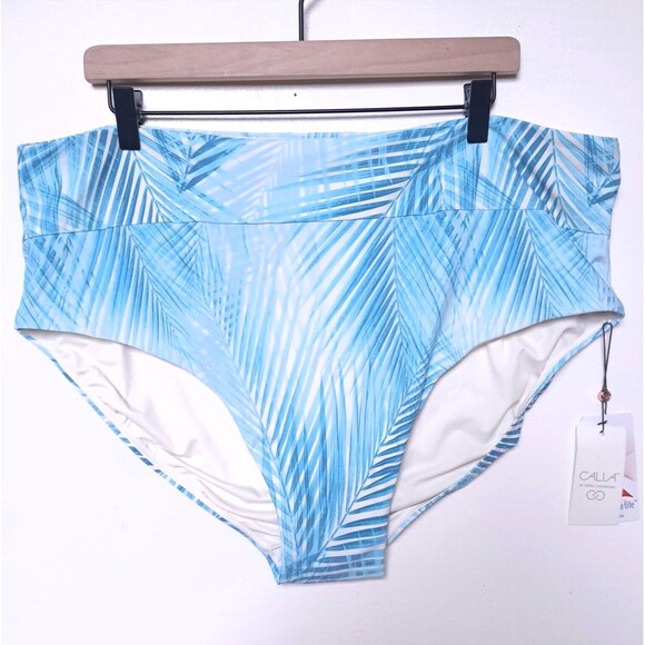 Calia Soft Palm Blue Wide Band Swim Bottom Size 2X Full Coverage Plus Size NWT - Picture 1 of 6